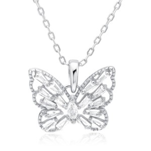 Lantisor argint cu fluture si pietre DiAmanti Z2126NR_W-DIA (Argint 925‰ 2,4 g.)